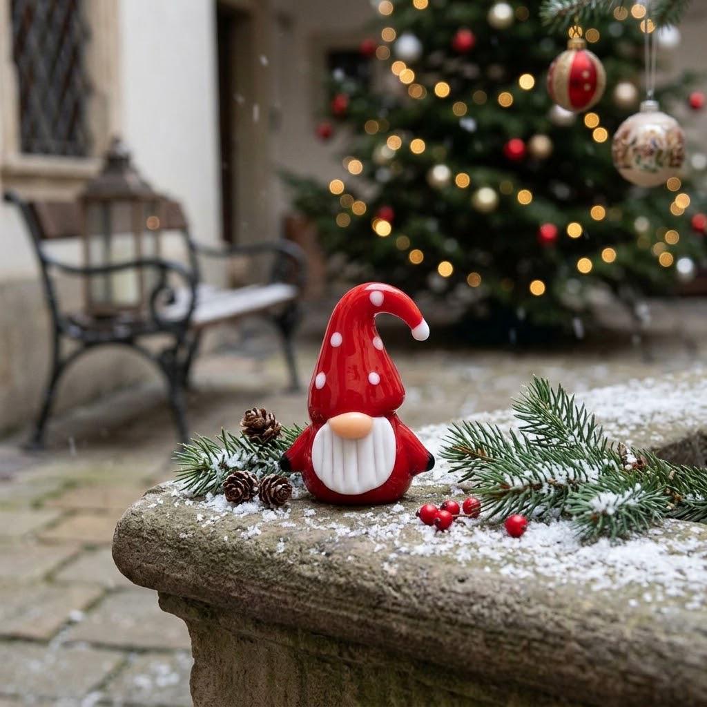 Gnome Figurine with Curved Red Polka Dot Hat and White Beard, Mini Decor by AuroraeGlass — photo 7