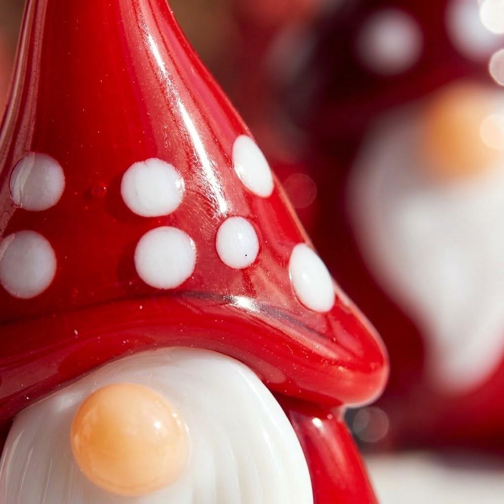 Gnome Figurine with Tall Red Polka Dot Hat and Raised Hand, Small Shelf Decor by AuroraeGlass — photo 5