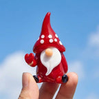 Gnome Figurine with Tall Red Polka Dot Hat and Raised Hand, Small Shelf Decor by AuroraeGlass — photo 6