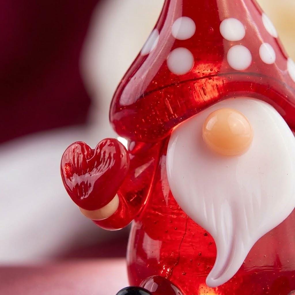 Gnome Figurine with Tall Red Polka Dot Hat and Raised Hand, Small Shelf Decor by AuroraeGlass — photo 4