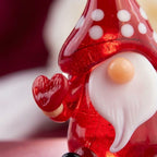 Gnome Figurine with Tall Red Polka Dot Hat and Raised Hand, Small Shelf Decor by AuroraeGlass — photo 4