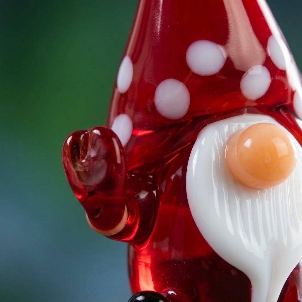 Gnome Figurine with Tall Red Spotted Hat and Raised Hand, Tabletop Decor by AuroraeGlass — photo 6