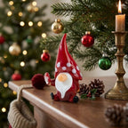 Gnome Figurine with Tall Red Spotted Hat and Raised Hand, Tabletop Decor by AuroraeGlass — photo 1