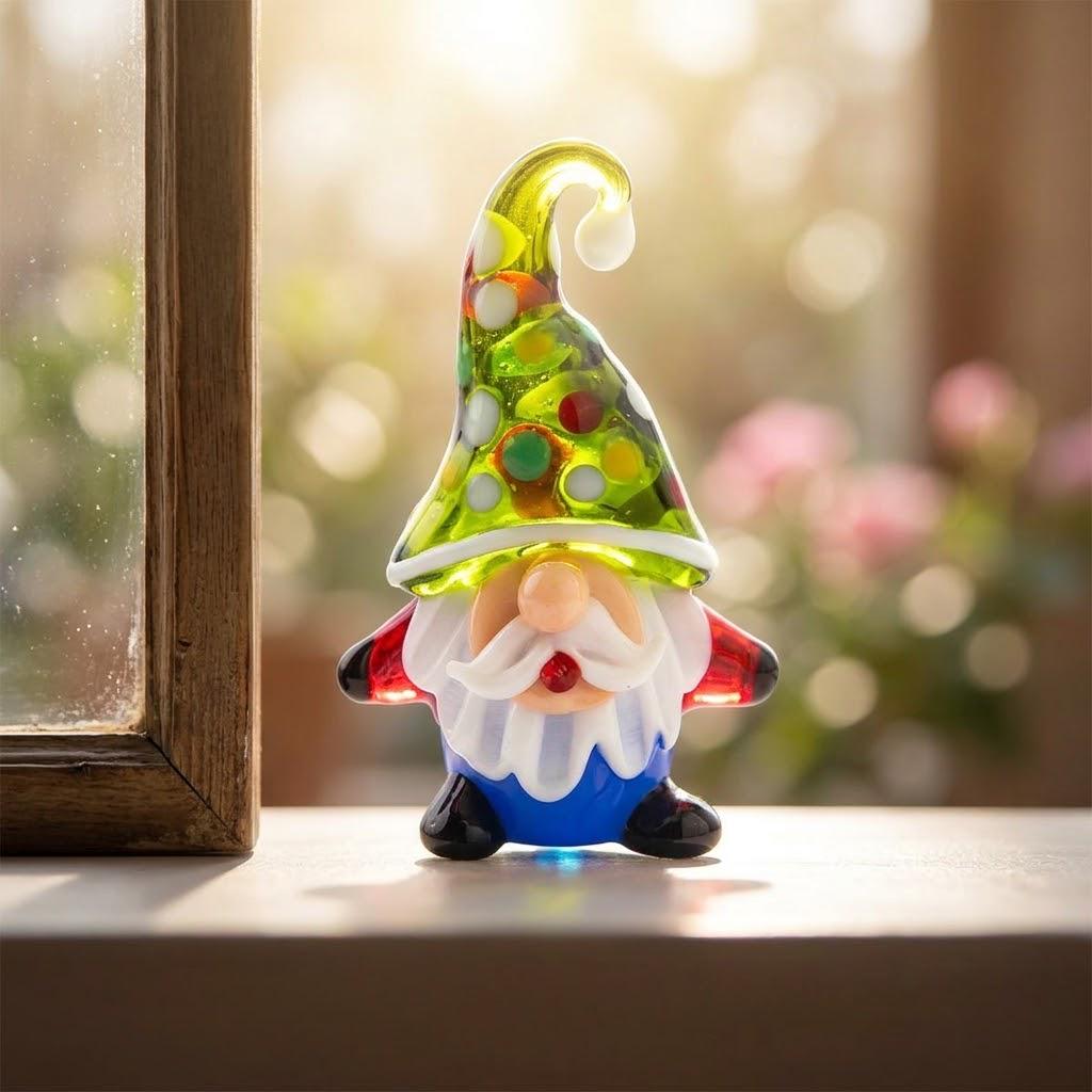Gnome Figurine with Green Polka Dot Hat and Blue Body, Colorful Shelf Decor by AuroraeGlass — photo 9