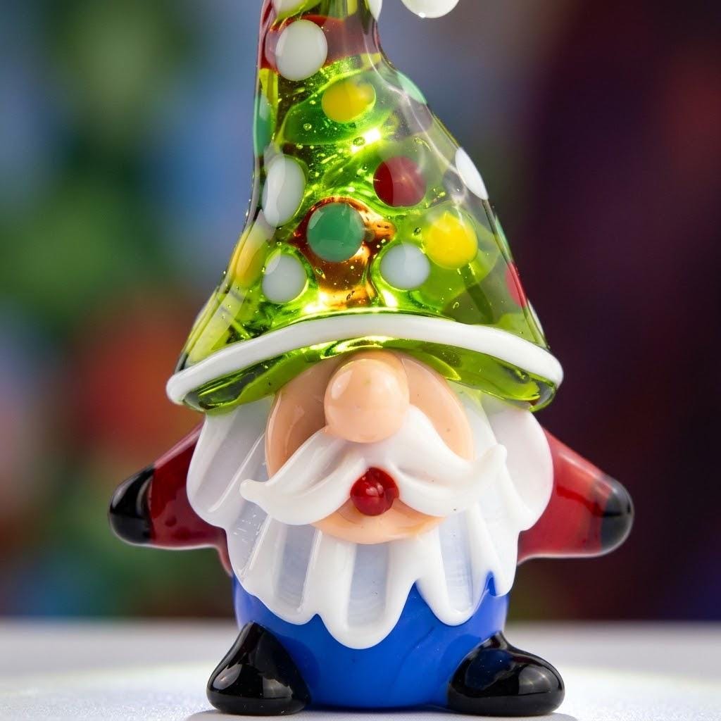 Gnome Figurine with Green Polka Dot Hat and Blue Body, Colorful Shelf Decor by AuroraeGlass — photo 6