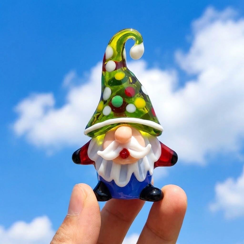 Gnome Figurine with Green Polka Dot Hat and Blue Body, Colorful Shelf Decor by AuroraeGlass — photo 7