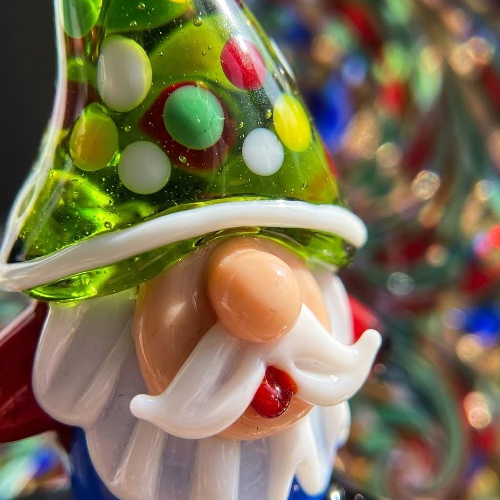 Gnome Figurine with Green Polka Dot Hat and Blue Body, Colorful Shelf Decor by AuroraeGlass — photo 4