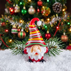 Gnome Figurine with Red Multicolor Striped Hat and White Beard, Shelf Decor by AuroraeGlass — photo 3