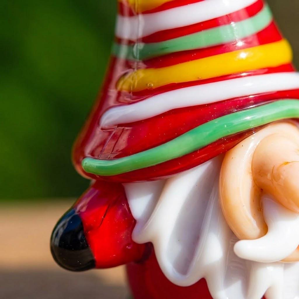 Gnome Figurine with Red Multicolor Striped Hat and White Beard, Shelf Decor by AuroraeGlass — photo 5