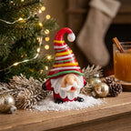 Gnome Figurine with Red Multicolor Striped Hat and White Beard, Shelf Decor by AuroraeGlass — photo 1
