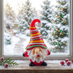 Gnome Figurine with Red Multicolor Striped Hat and White Beard, Shelf Decor by AuroraeGlass — photo 2