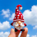 Gnome Figurine with Red and White Polka Dot Hat and Curled Beard, Shelf Decor by AuroraeGlass — photo 7