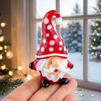 Gnome Figurine with Red and White Polka Dot Hat and Curled Beard, Shelf Decor by AuroraeGlass — photo 3