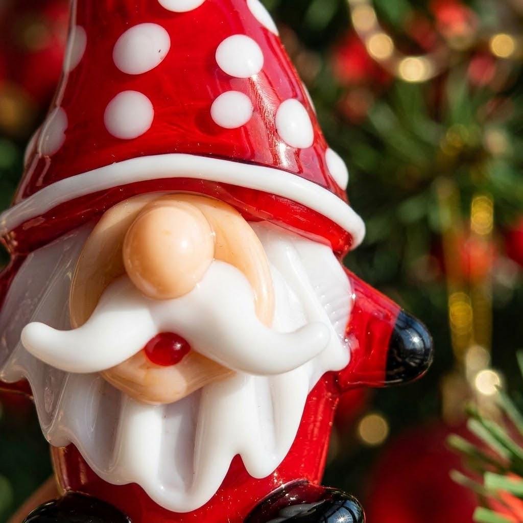 Gnome Figurine with Red and White Polka Dot Hat and Curled Beard, Shelf Decor by AuroraeGlass — photo 5