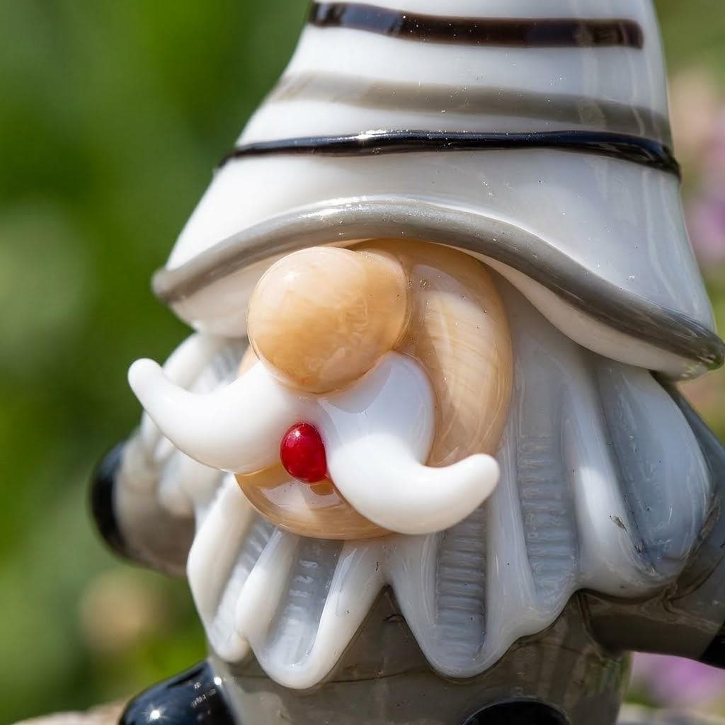 Gnome Figurine with White Striped Hat and Gray Body, Mini Shelf Decor by AuroraeGlass — photo 5
