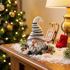 Gnome Figurine with White Striped Hat and Gray Body, Mini Shelf Decor by AuroraeGlass — photo 2