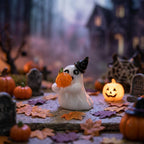 Ghost Figurine Holding Orange Pumpkin with Black Pointed Hat, Mini Halloween Decor by AuroraeGlass — photo 7