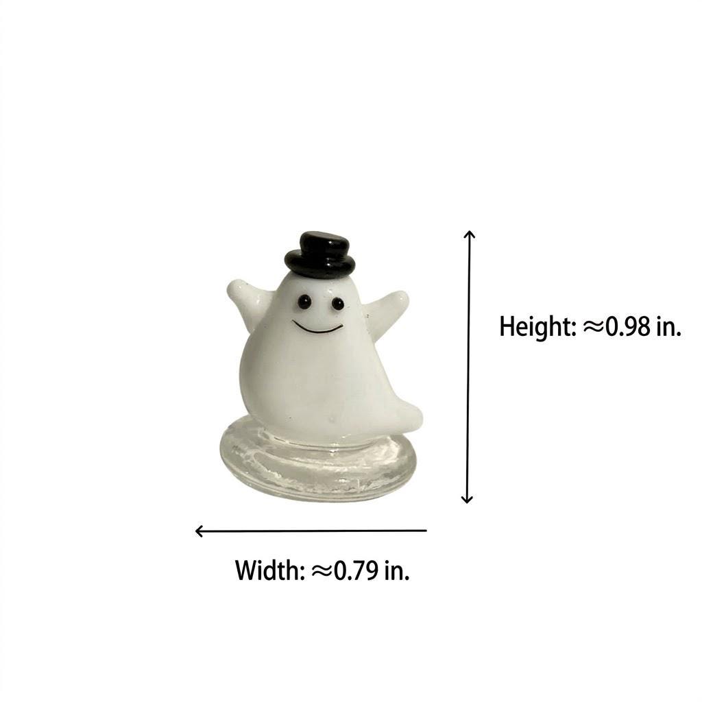 Smiling Ghost Figurine with Black Top Hat and Clear Base, Mini Halloween Shelf Decor by AuroraeGlass — photo 10
