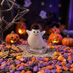 Smiling Ghost Figurine with Black Top Hat and Clear Base, Mini Halloween Shelf Decor by AuroraeGlass — photo 1