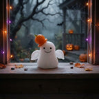 Smiling Ghost Figurine with Orange Pumpkin Hat, Mini Halloween Shelf Decor by AuroraeGlass — photo 8