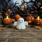 Smiling Ghost Figurine with Orange Pumpkin Hat, Mini Halloween Shelf Decor by AuroraeGlass — photo 2