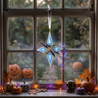 Handmade Blue Glass Star Window Hanging with Geometric Gold-Tone Frame by AuroraeGlass — photo 2