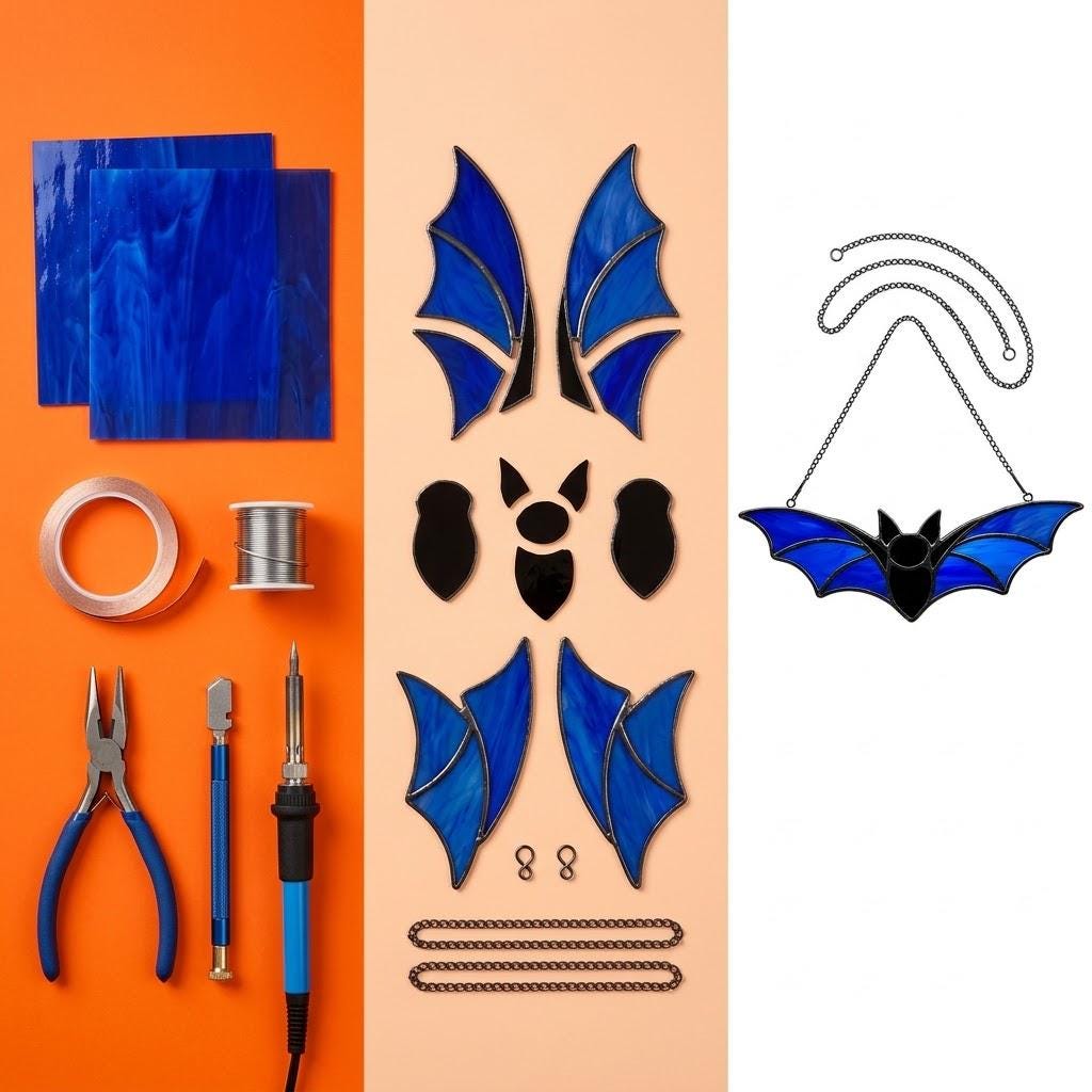 Blue Bat Suncatcher, Black Gothic Window Hanging by AuroraeGlass — photo 8