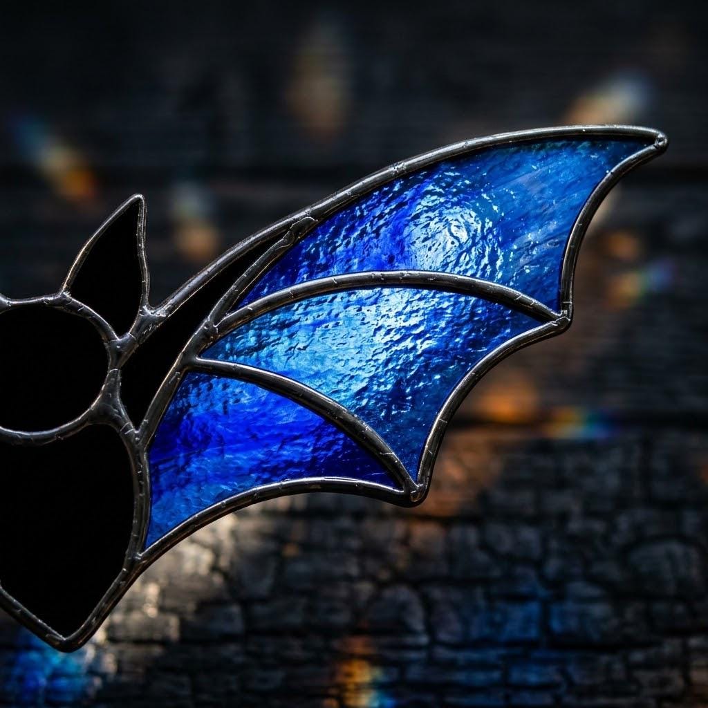 Blue Bat Suncatcher, Black Gothic Window Hanging by AuroraeGlass — photo 4