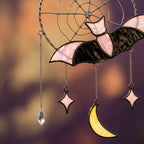 Pink Bat and Spiderweb Suncatcher with Crescent Moon by AuroraeGlass — photo 8