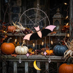 Pink Bat and Spiderweb Suncatcher with Crescent Moon by AuroraeGlass — photo 4