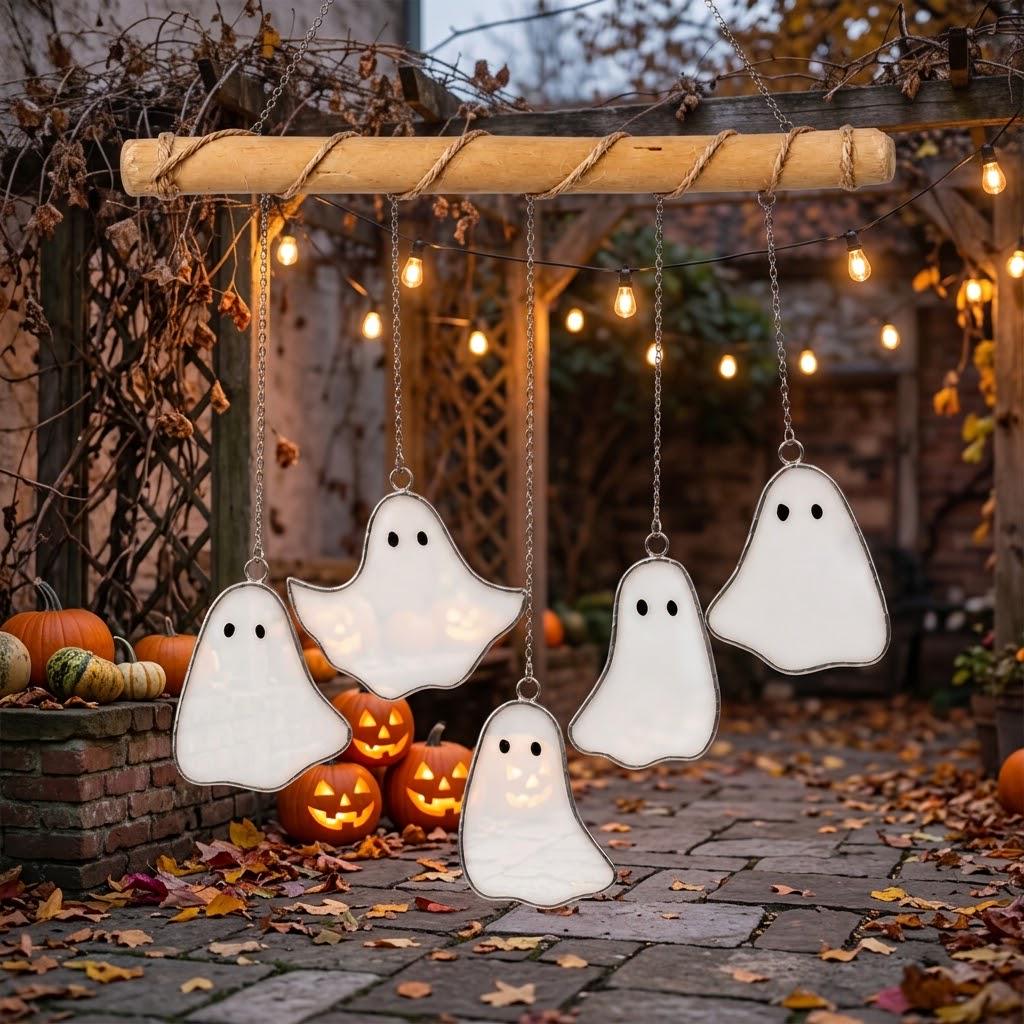 Five Iridescent Ghosts Halloween Mobile with Branch Hanger by AuroraeGlass — photo 4