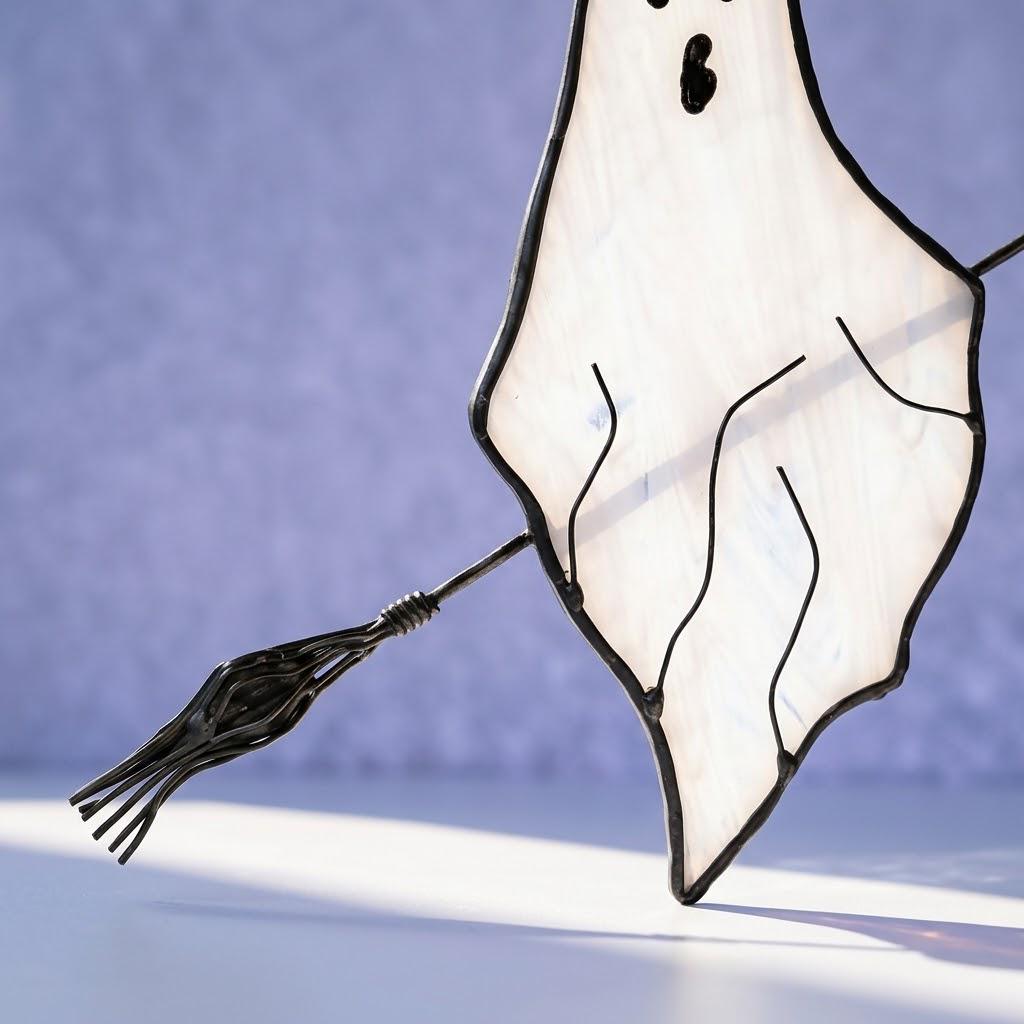 Ghost on Broom Halloween Window Hanging by AuroraeGlass — photo 6