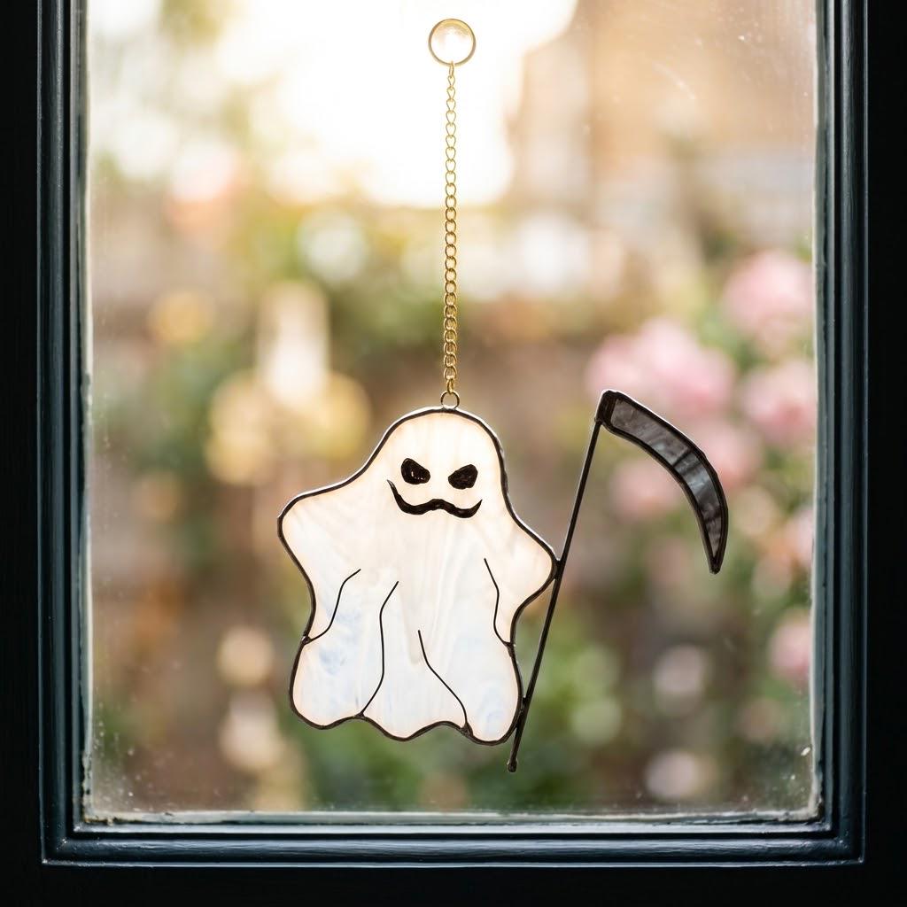 Ghost with Scythe Halloween Window Hanging by AuroraeGlass — photo 10