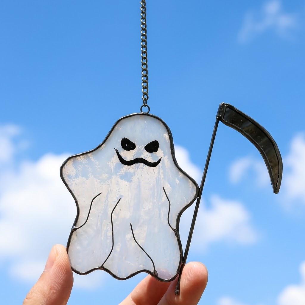 Ghost with Scythe Halloween Window Hanging by AuroraeGlass — photo 5
