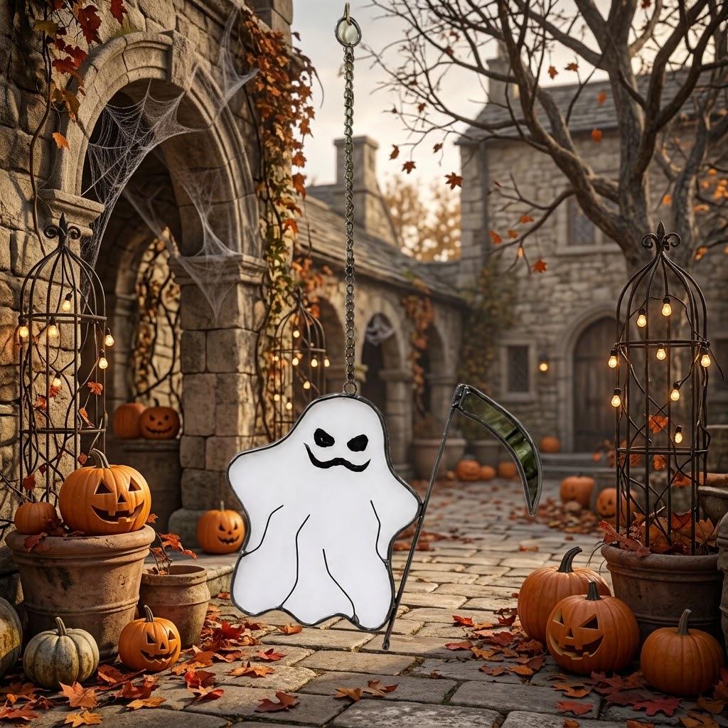 Ghost with Scythe Halloween Window Hanging by AuroraeGlass — photo 3