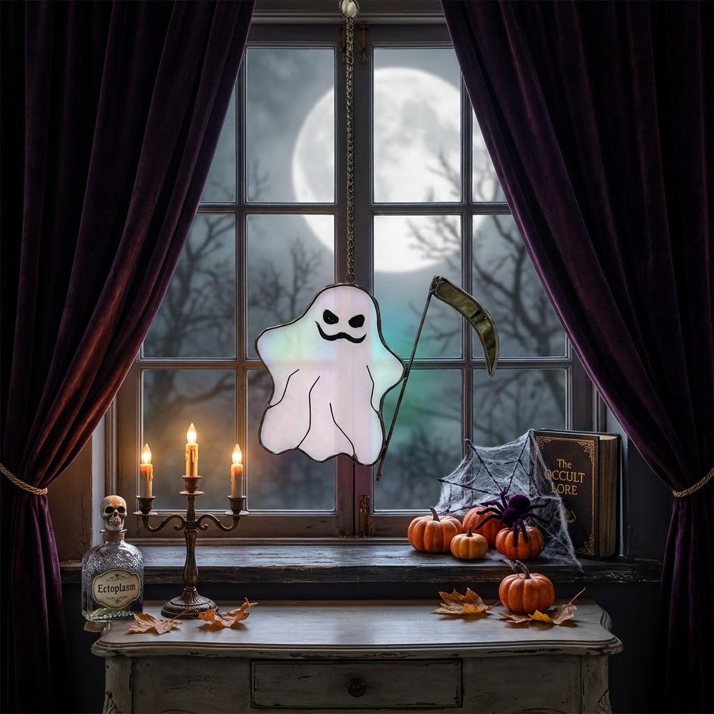 Ghost with Scythe Halloween Window Hanging by AuroraeGlass — photo 1
