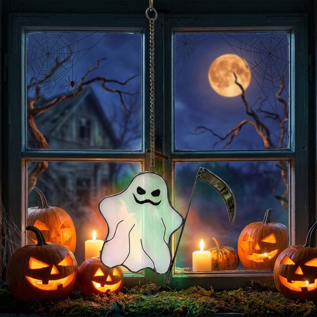 Ghost with Scythe Halloween Window Hanging by AuroraeGlass — photo 2