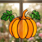 Orange Pumpkin Suncatcher with Green Fall Leaves by AuroraeGlass — photo 10