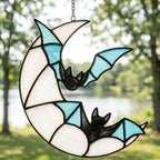 Crescent Moon and Blue Bats Halloween Window Hanging by AuroraeGlass — photo 10