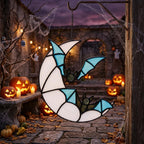 Crescent Moon and Blue Bats Halloween Window Hanging by AuroraeGlass — photo 4