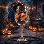 Witch and Pumpkin Stemmed Wine Glass, Halloween Display Decor by AuroraeGlass — photo 3