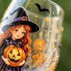 Witch and Pumpkin Stemmed Wine Glass, Halloween Display Decor by AuroraeGlass — photo 9