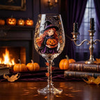 Witch and Pumpkin Stemmed Wine Glass, Halloween Display Decor by AuroraeGlass — photo 2