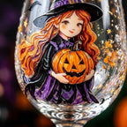 Witch and Pumpkin Stemmed Wine Glass, Halloween Display Decor by AuroraeGlass — photo 10