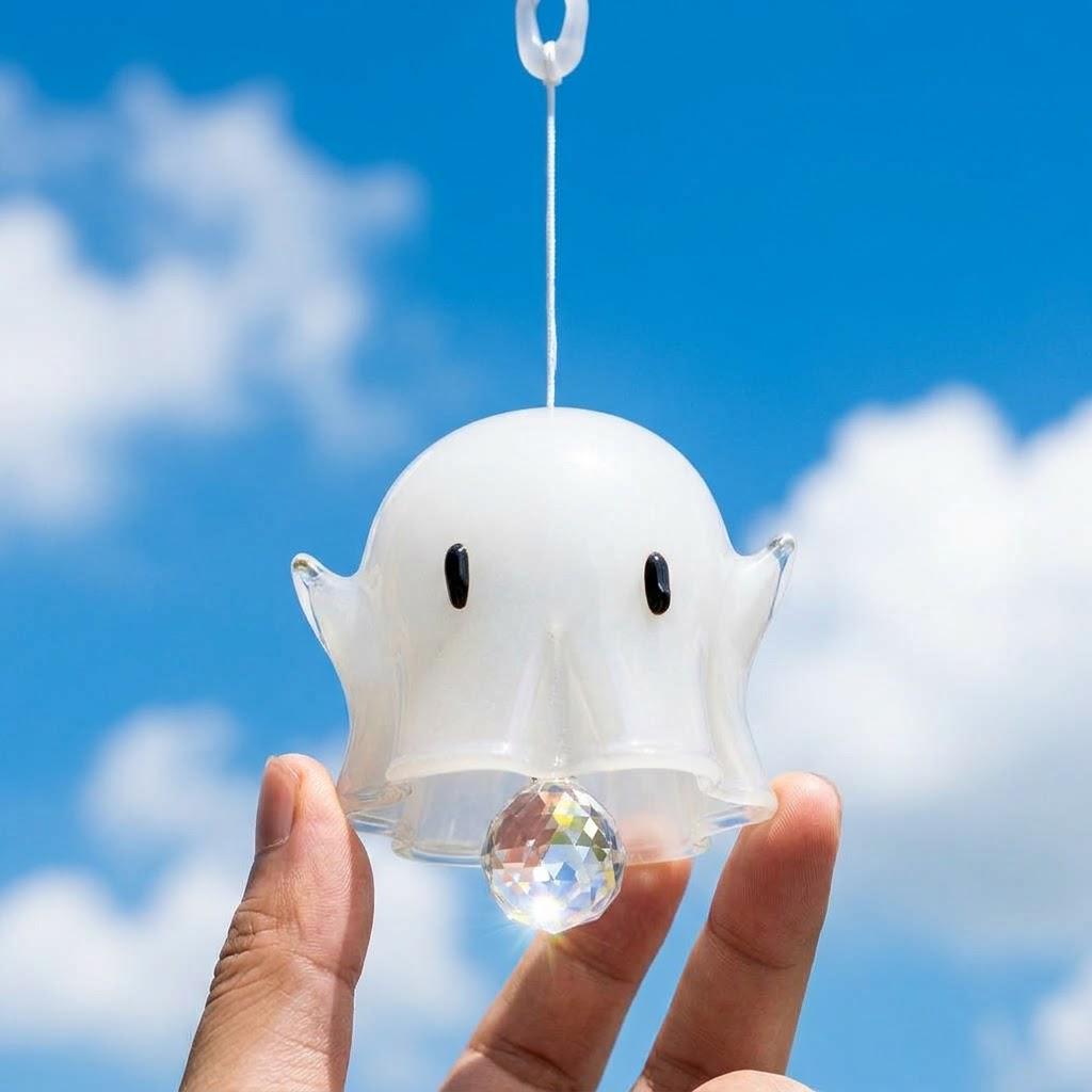 White Ghost Halloween Hanging Ornament with Faceted Drop by AuroraeGlass — photo 4