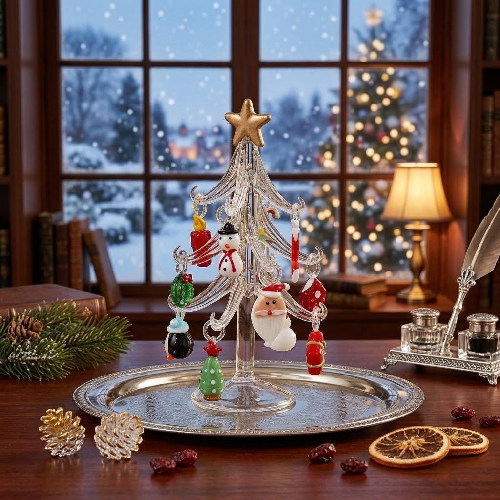 Clear Tabletop Christmas Tree with 13-Piece Mini Display by AuroraeGlass — photo 3