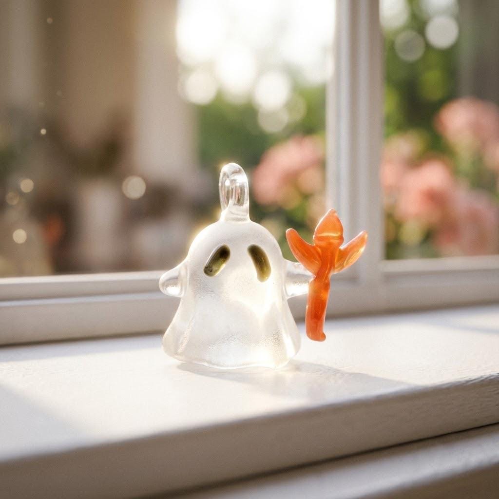 Mini White Ghost with Red Trident Halloween Figurine by AuroraeGlass — photo 9