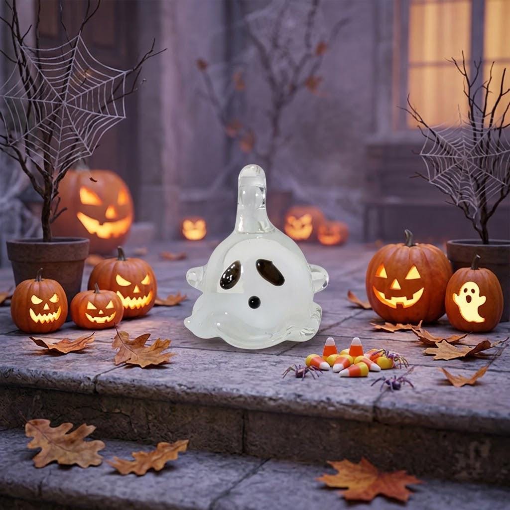 Mini Clear White Ghost Figurine: Spooky Halloween Desk Decor (20x25mm) by AuroraeGlass — photo 3