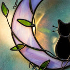 Black Cat Window Hanging on Purple Crescent Moon with Green Leaves by AuroraeGlass — photo 2