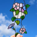 Pink and Purple Flower Window Hanging with Trailing Leaves and Basket Design by AuroraeGlass — photo 1